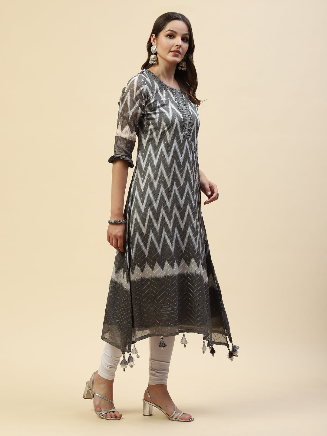 Resham Mirror Chiffon Kurta