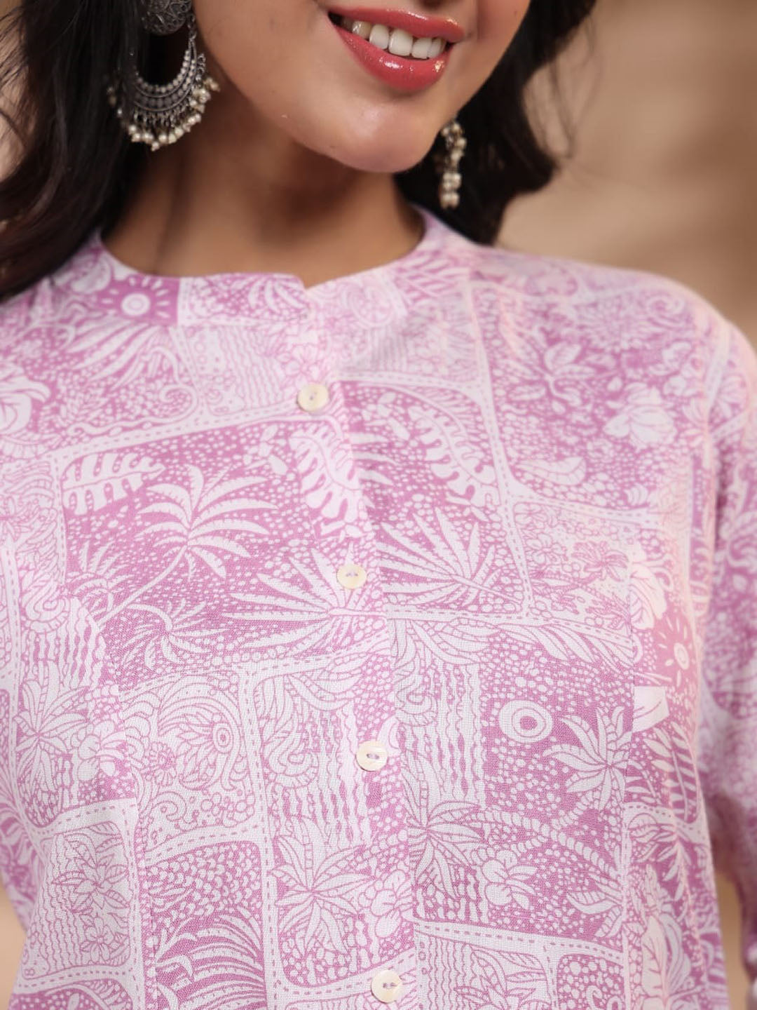 Floral Printed Cotton Kurti With Pants