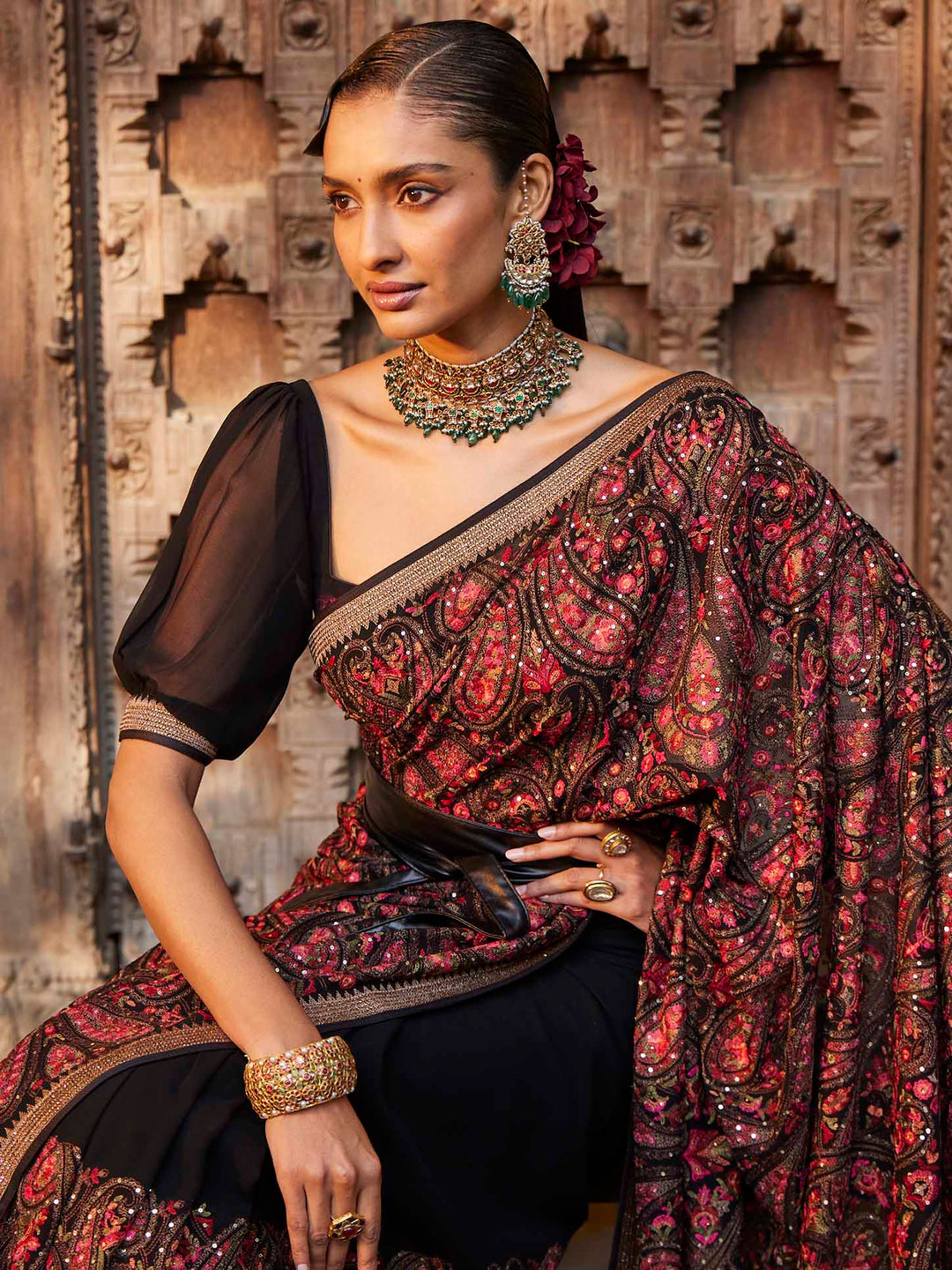 Kashmiri Jaal Embroidered Georgette Saree