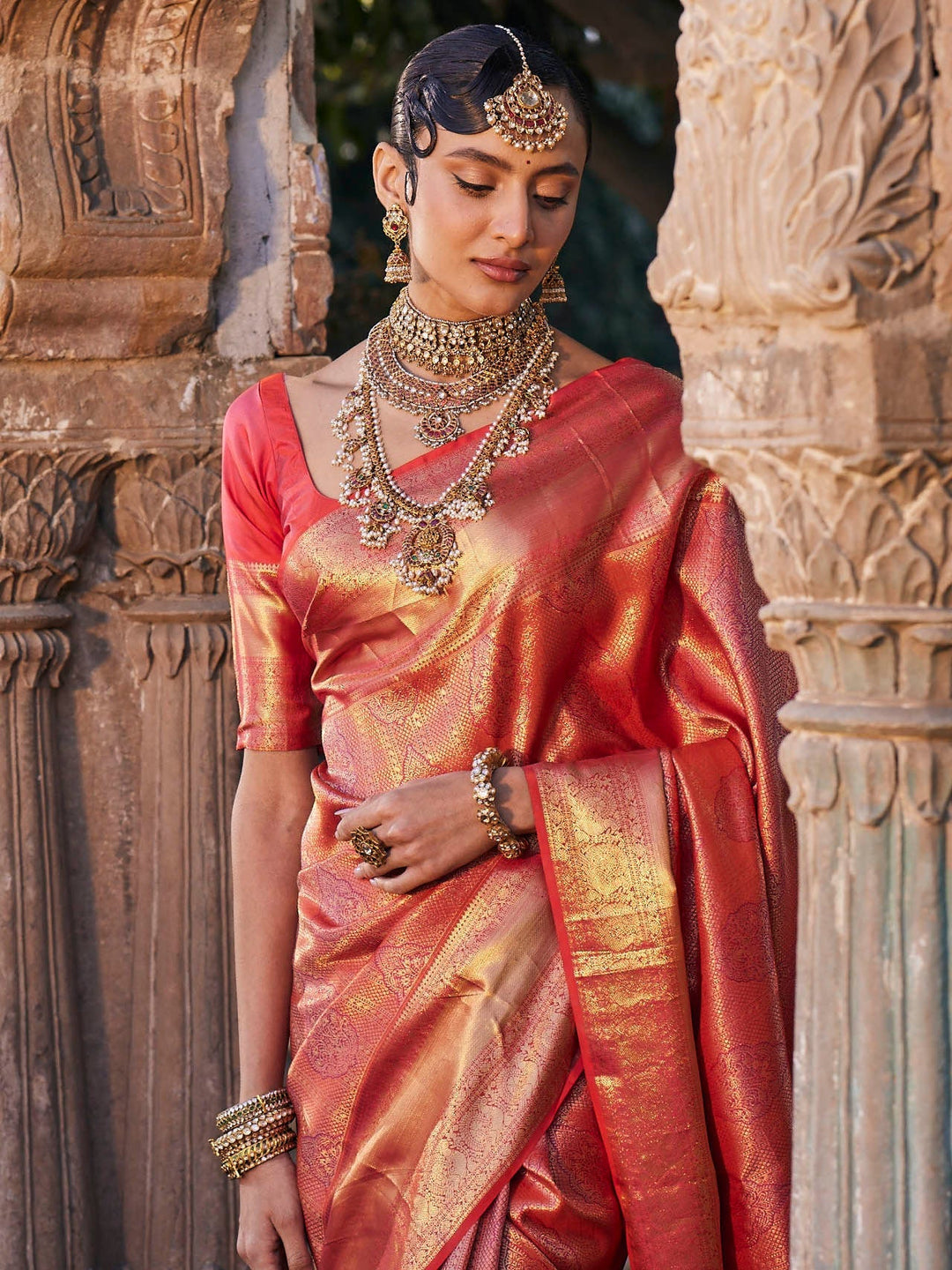 Brocade Zari Jaal Handloom Woven Saree