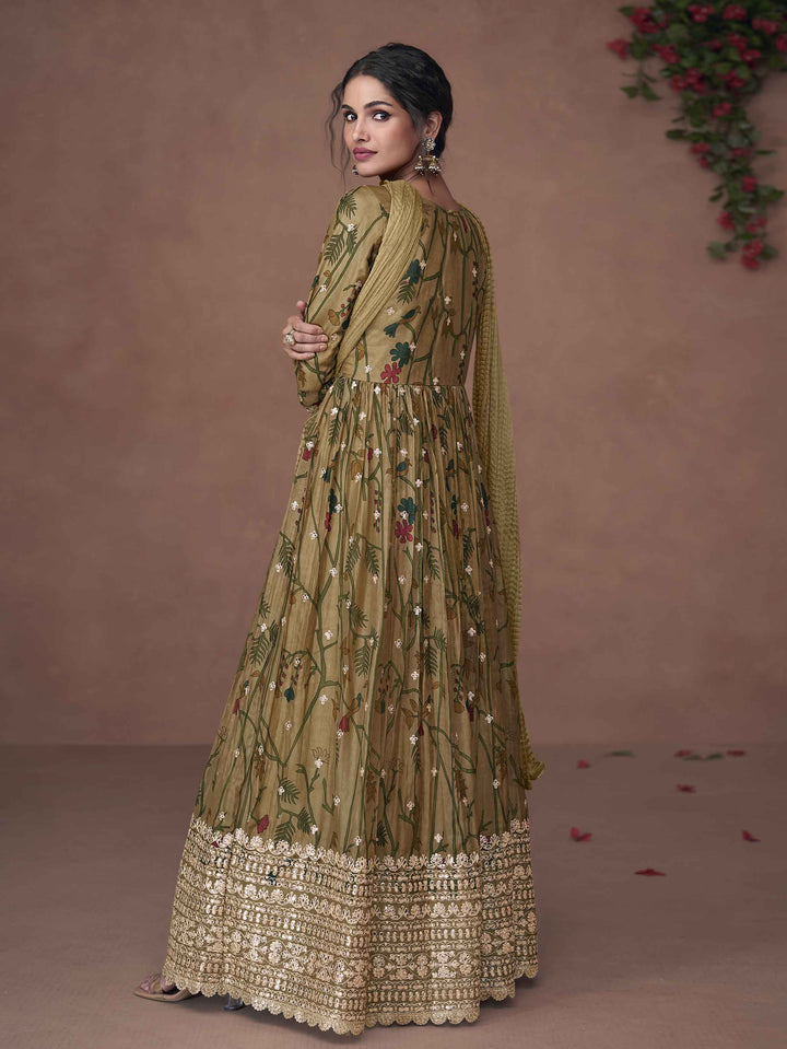 Floral Printed Organza Suit Set With Dupatta &amp; Churidar