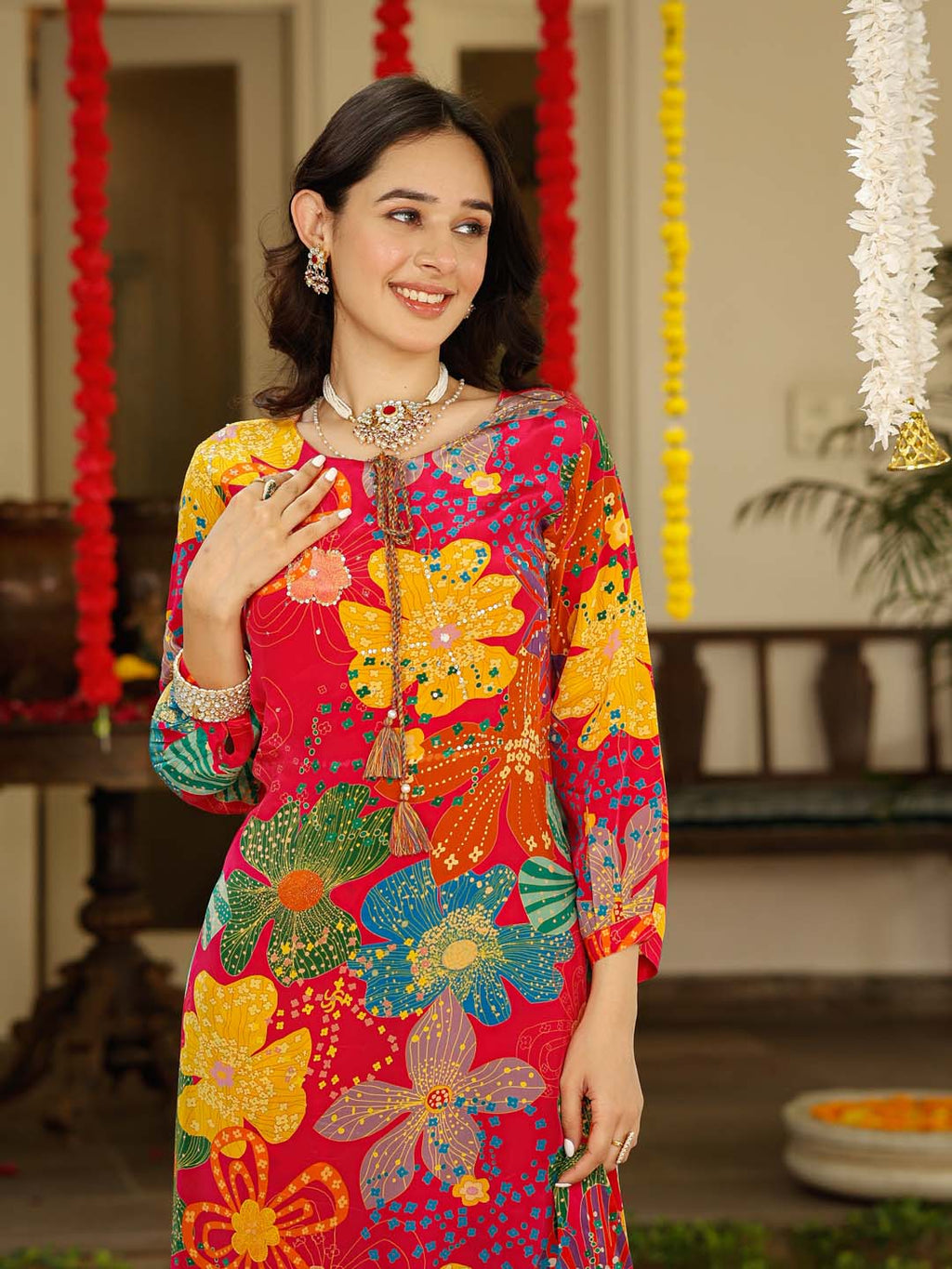 Floral Printed Crepe Kurta With Pants