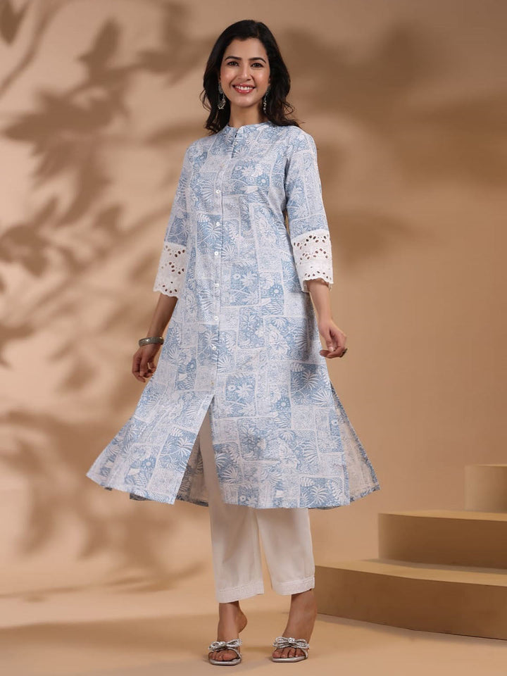 Floral Printed Cotton Kurti With Pants