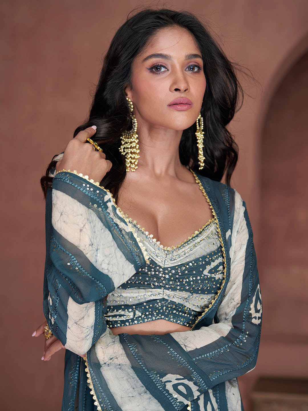 Embroidered Georgette Suit With Pant &amp; Dupatta