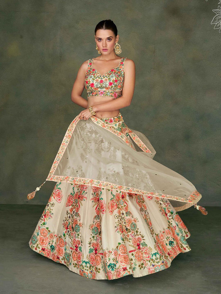 Embroidered Art Slik Choli With Lehenga &amp; Dupatta