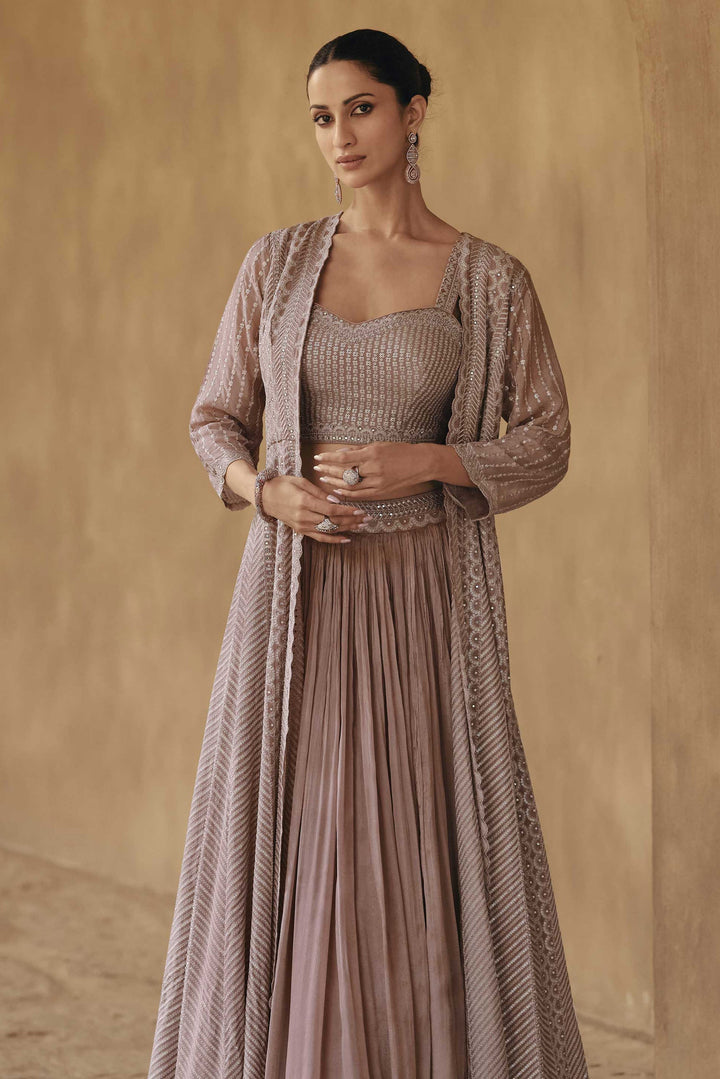 Embelished Chinon Top &amp; Skirt With Jacket