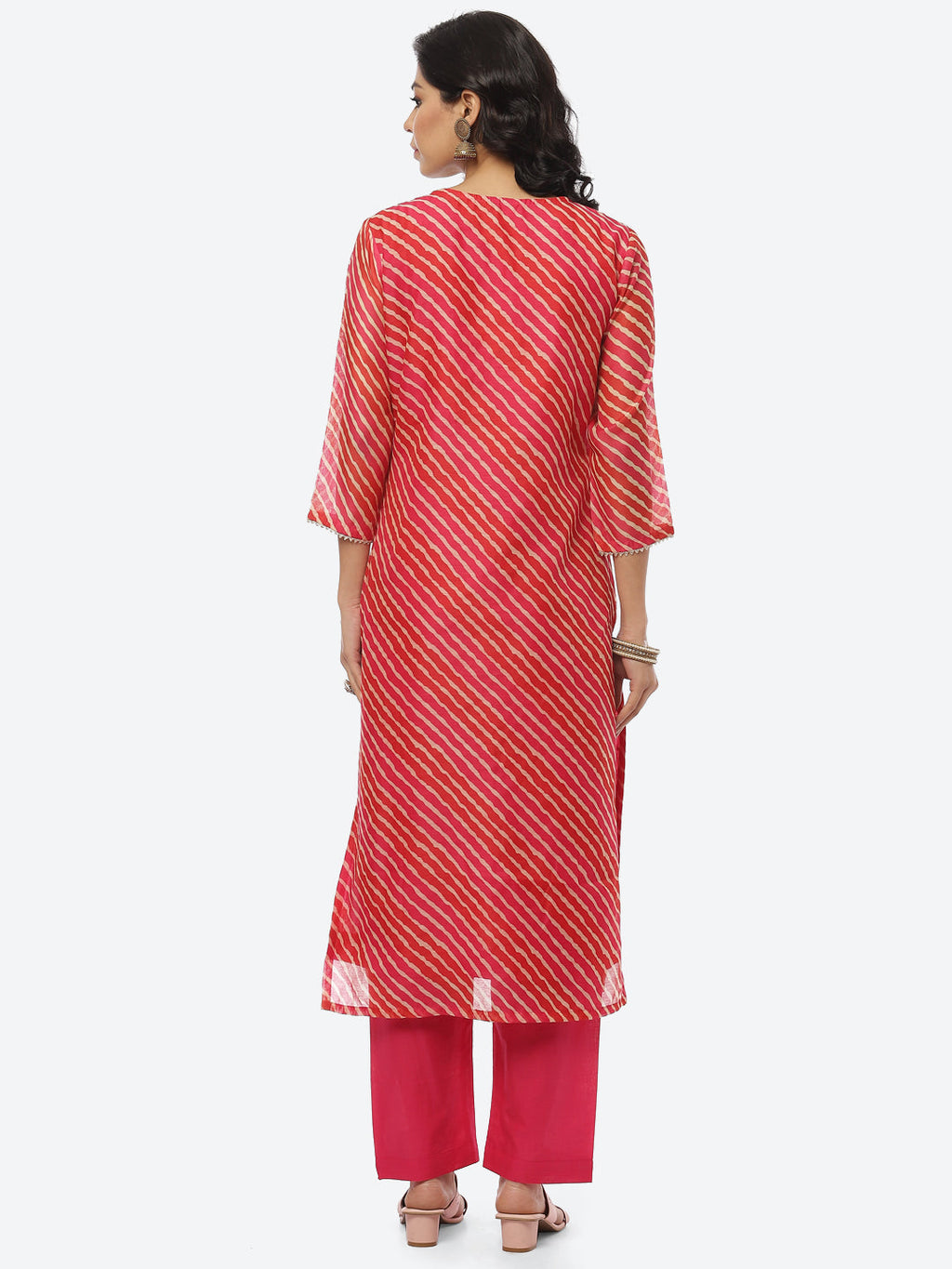 Printed Neck Embroidered Chanderi Kurti With Pant