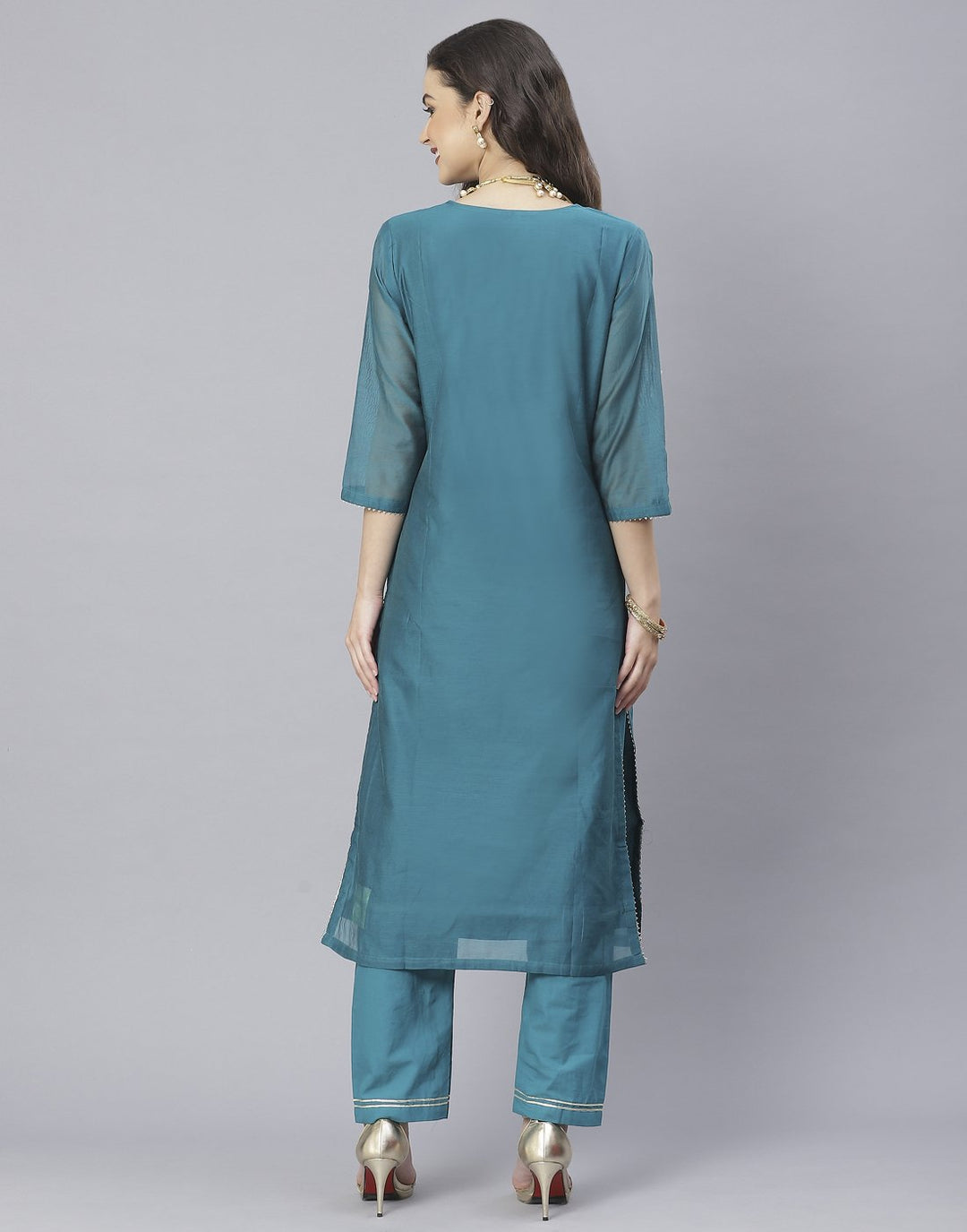 Lake Blue and Maroon Cotton Chanderi Salwar Kameez