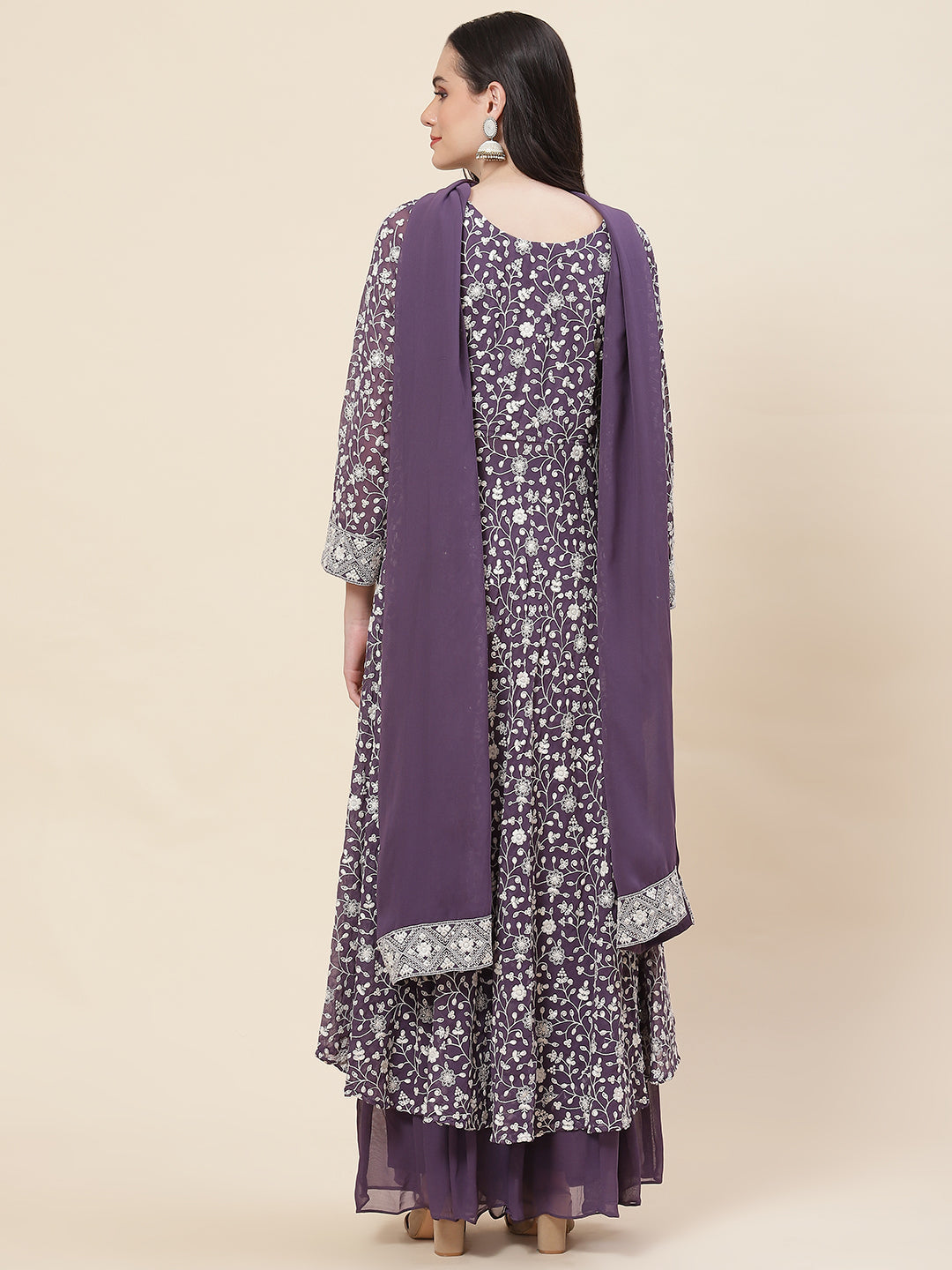 Embroidered Georgette Kurta With Palazzo &amp; Dupatta