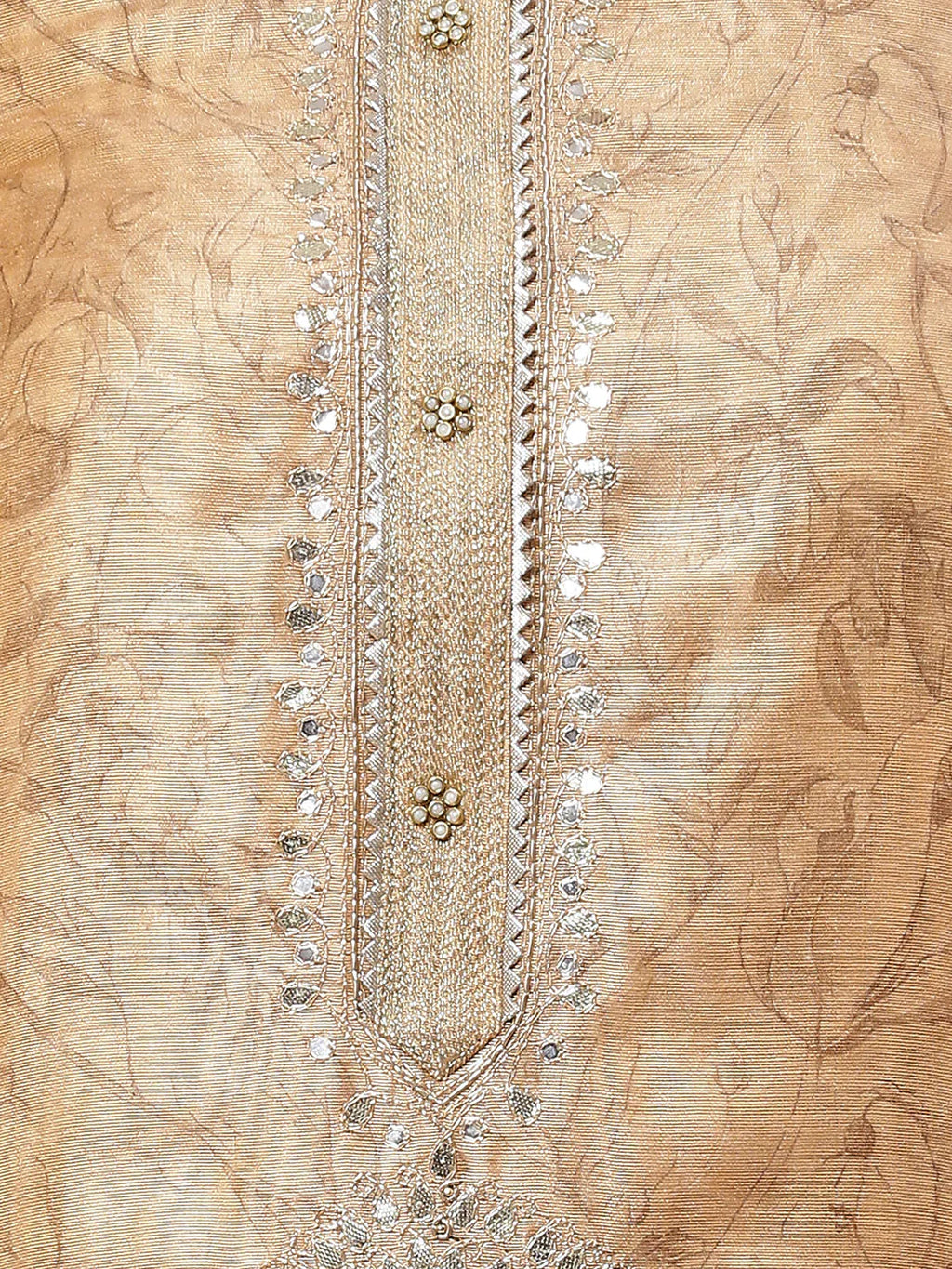 Neck Embroidered & Printed Chanderi Unstitched Suit Piece With Dupatta