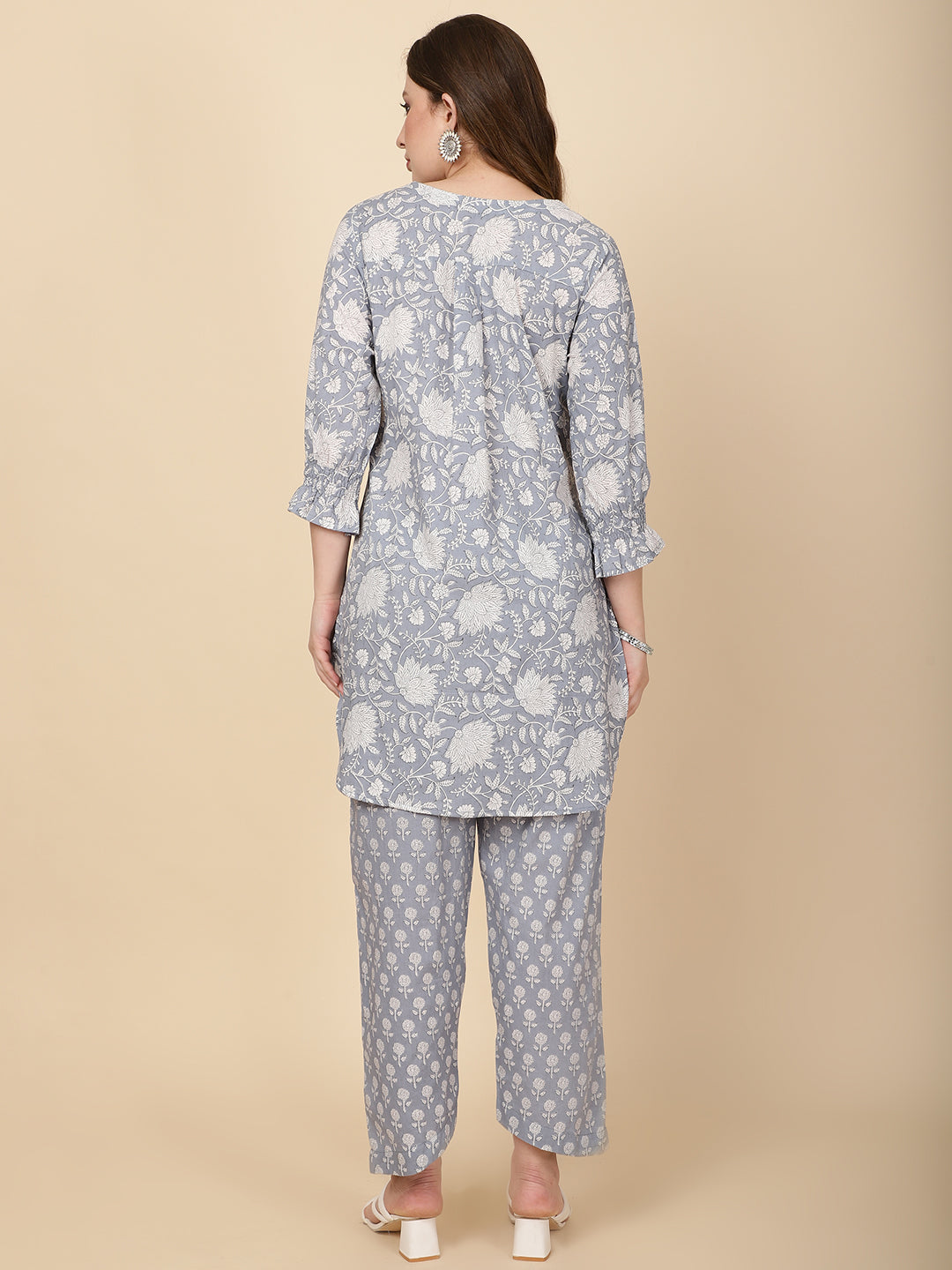 Floral Printed Cotton Kurti With Pants