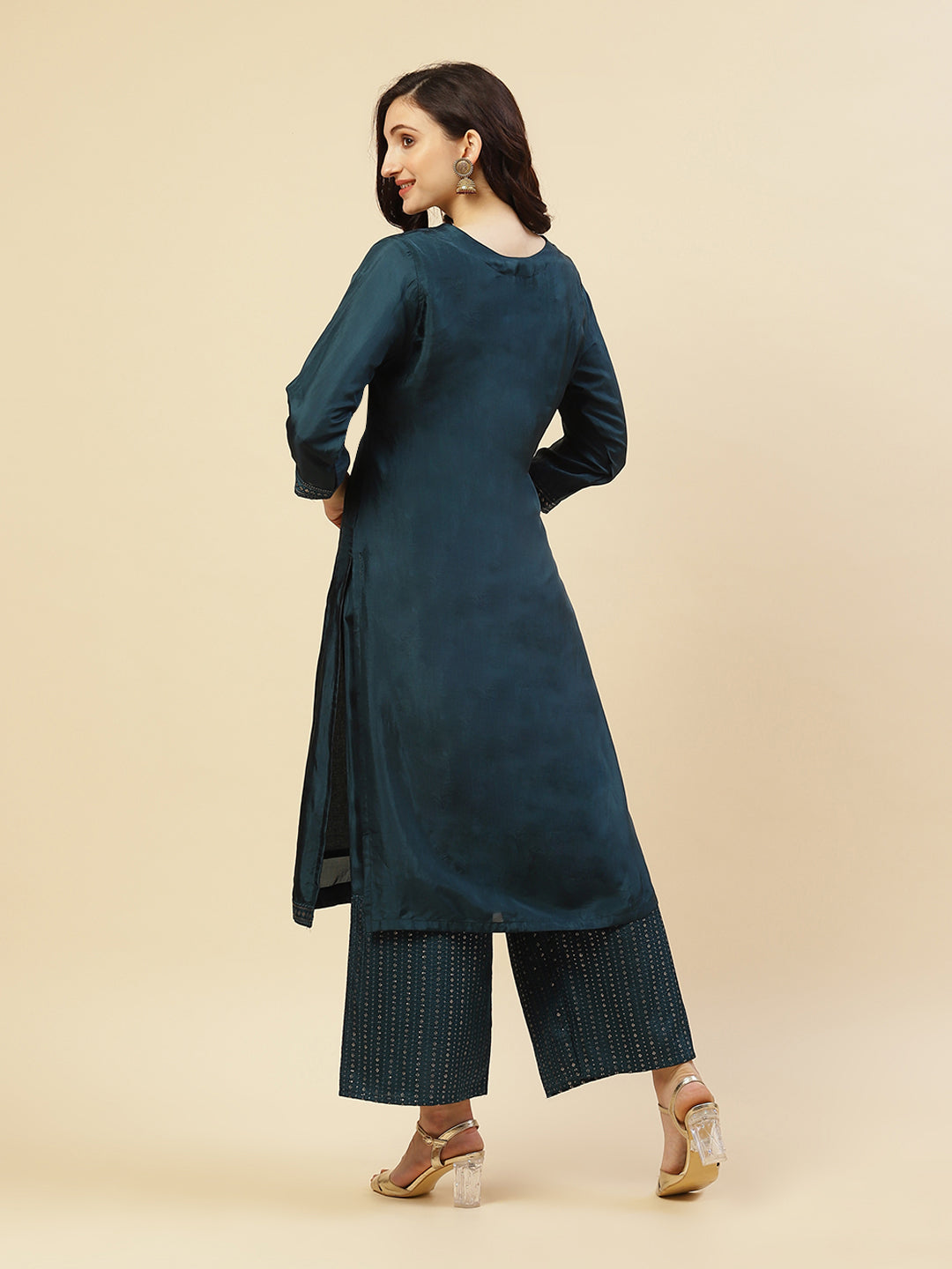 Sequence Embroidered Kurti With Palazzo