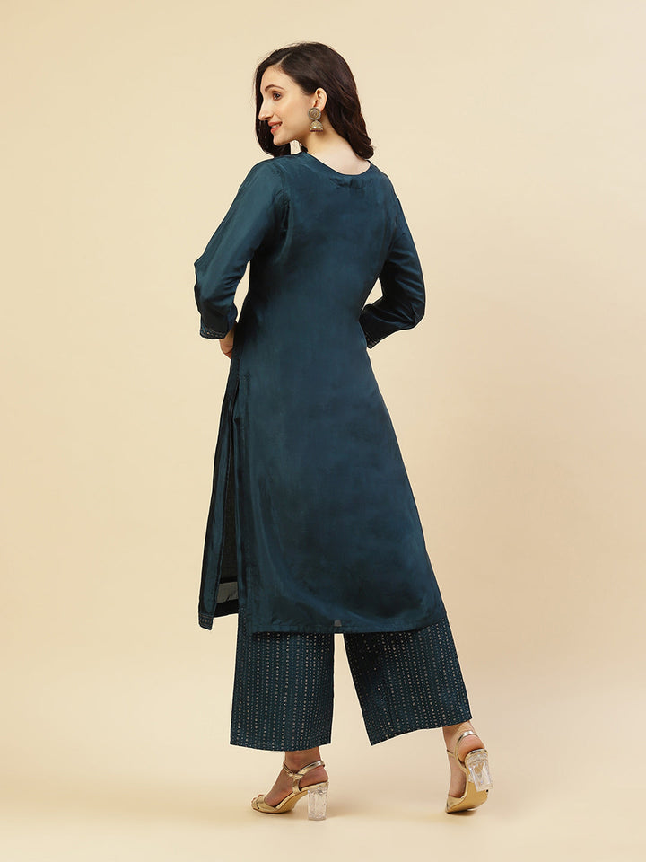 Sequence Embroidered Kurti With Palazzo