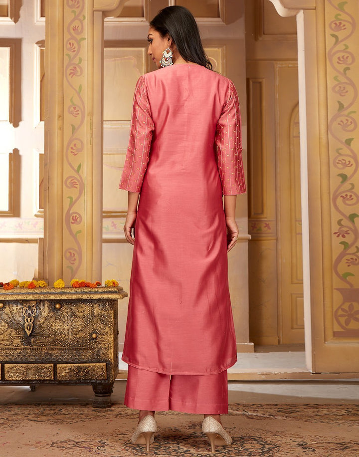 Straight Chanderi Cotton Kurta with Plazzo Pants