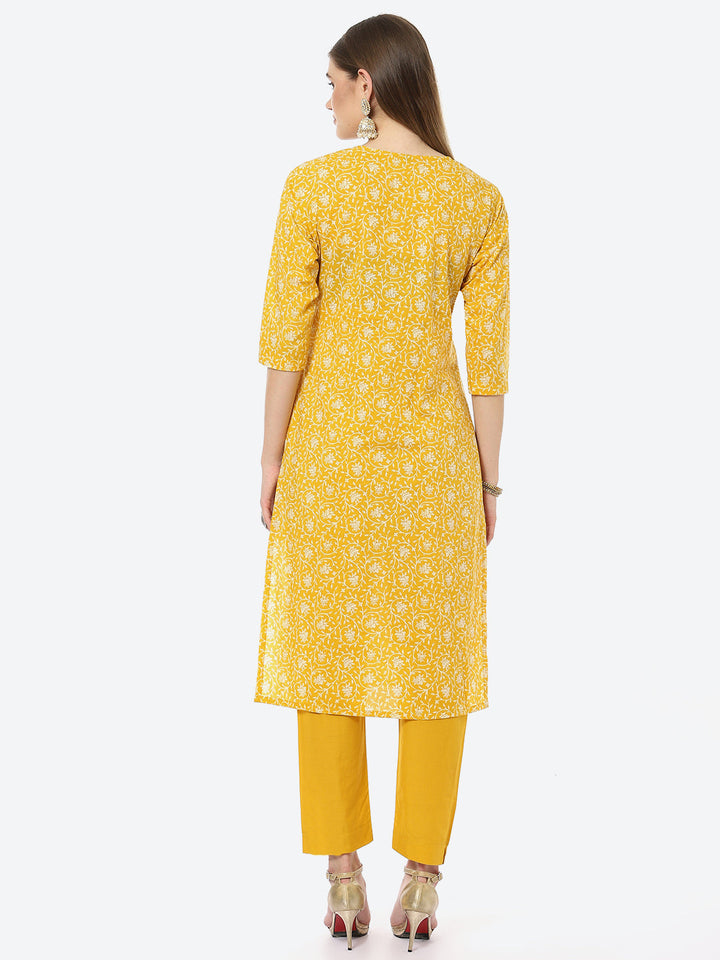 Resham Work Printed Chanderi Kurta With Pant