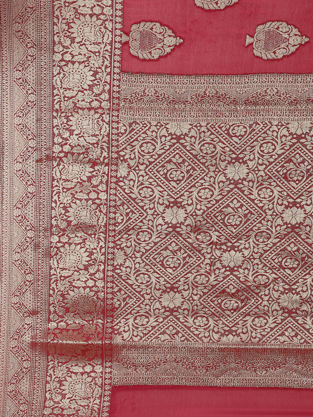 Zari Booti Crepe Plain Saree