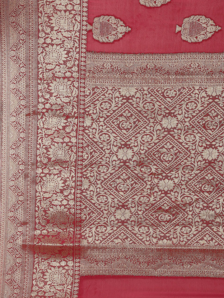 Zari Booti Crepe Plain Saree