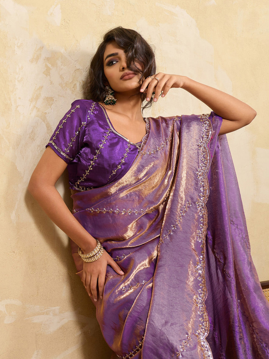 Embroidered Satin Velvet Saree