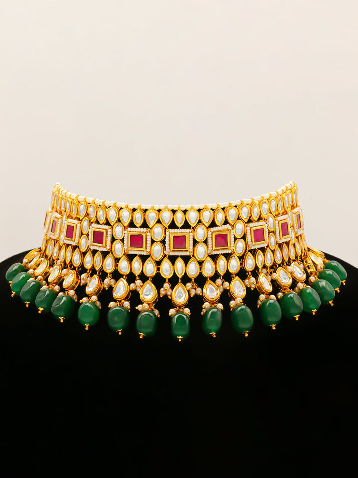 Gold Plated Kundan Necklace With Earrings