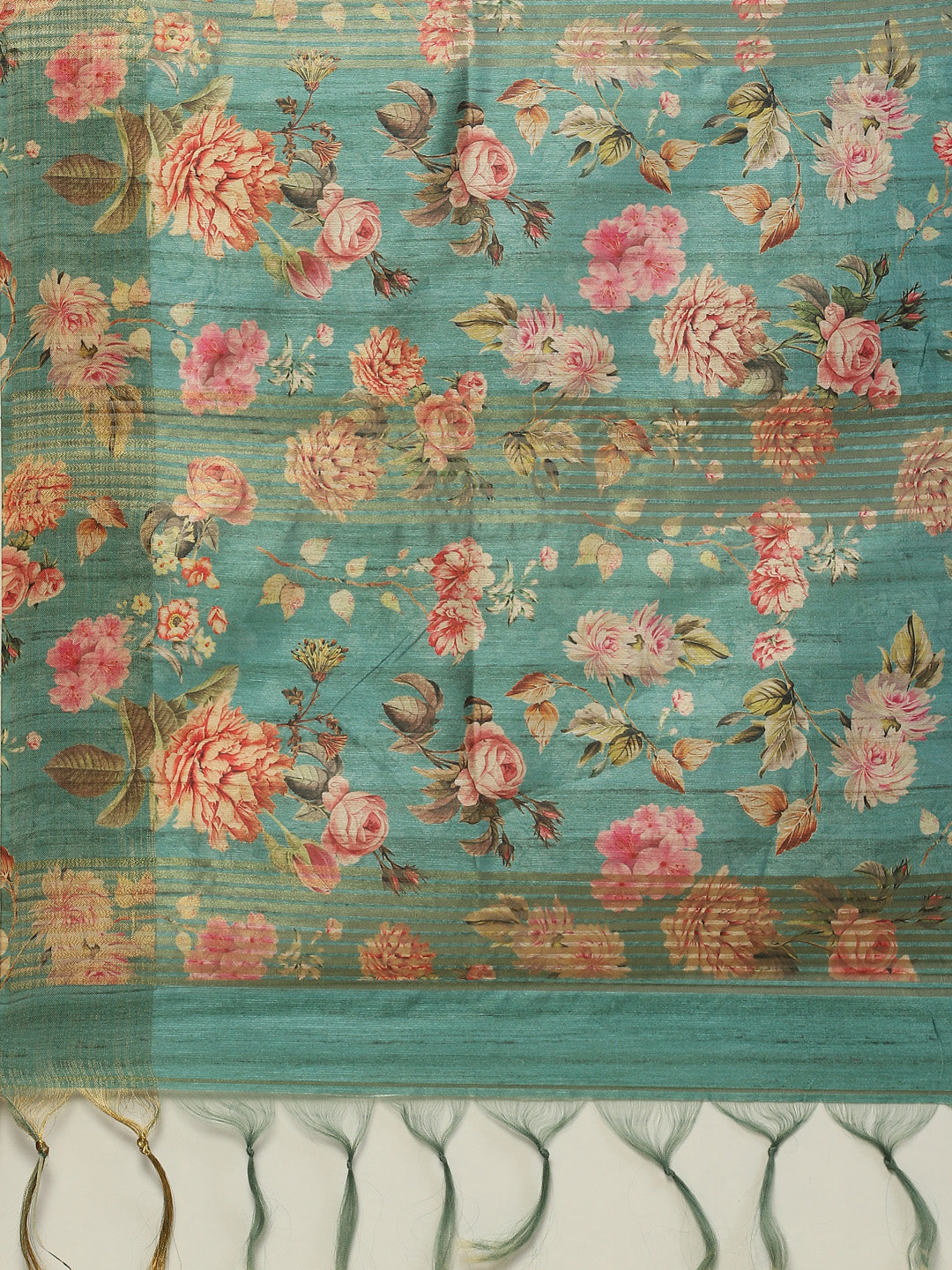 Digital Floral Zari Border Tussar Saree