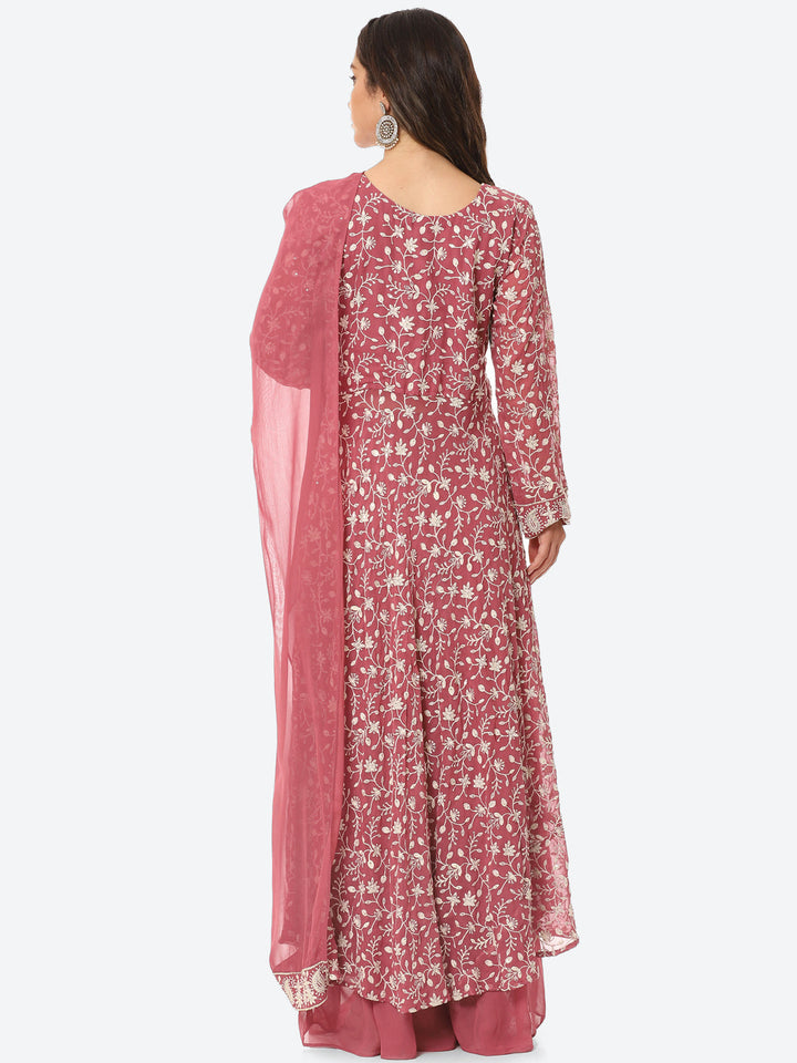 Resham Jaal Georgette Kurta With Palazzo &amp; Dupatta