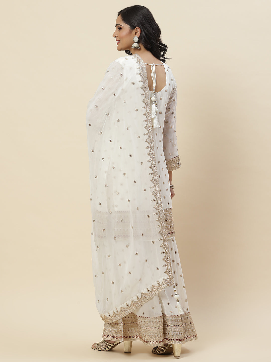 Zari Embroidered Georgette Kurti With Sharara &amp; Dupatta