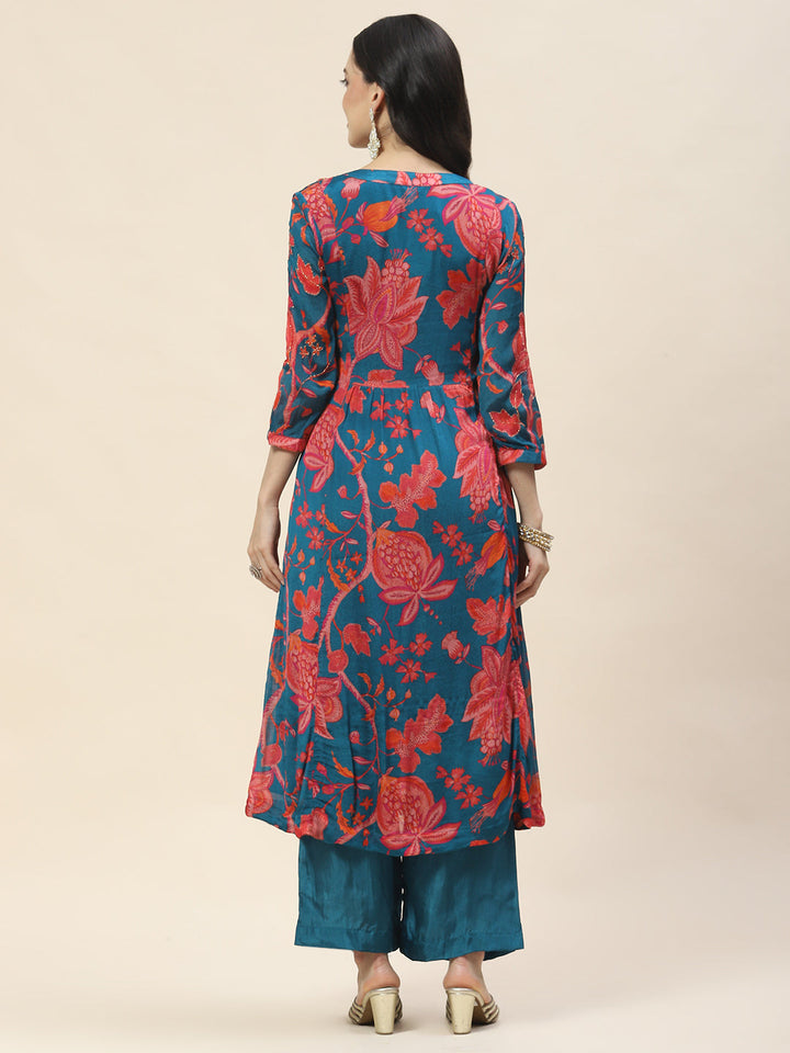 Floral Printed Muslin Kurta With Pants