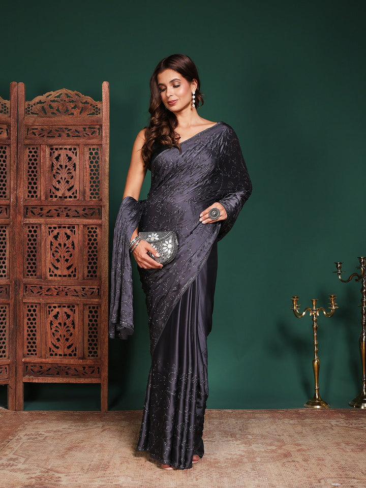 Embroidered Satin Saree