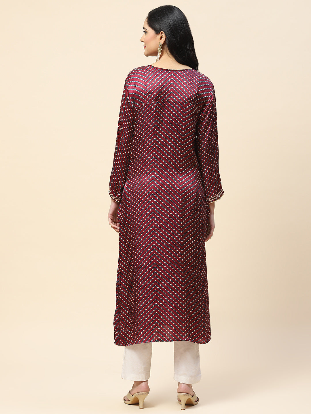 Printed With Yoke Embroidered Satin Kurta
