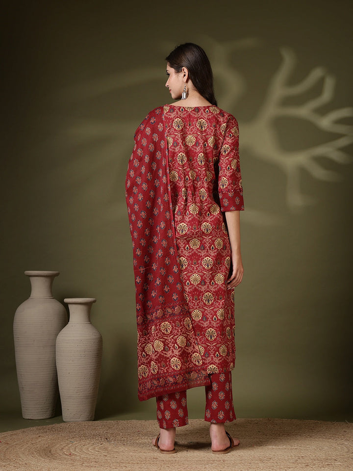 Printed Cotton Blend Kurta With Pant &amp; Dupatta