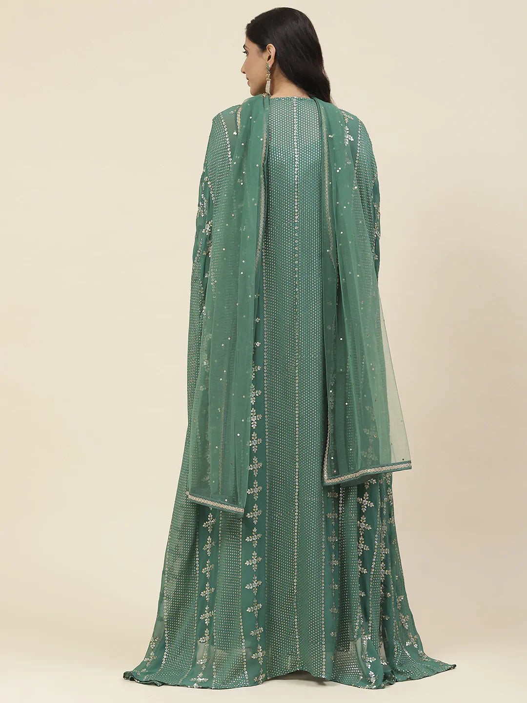 Sequin Embroidered Georgette Lehenga Choli With Dupatta &amp; Jacket
