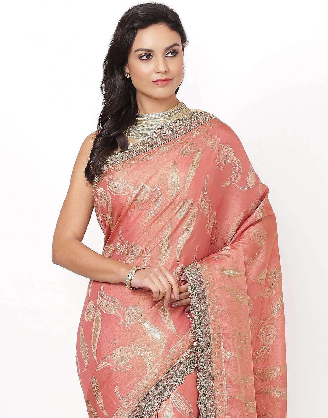MBZ Meena Bazaar-Beige Banarasi Tissue Saree