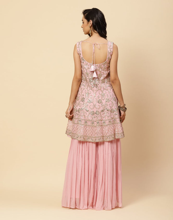 Embroidered Gota Work Georgette Salwar Kameez Stitched Suit With Net Dupatta