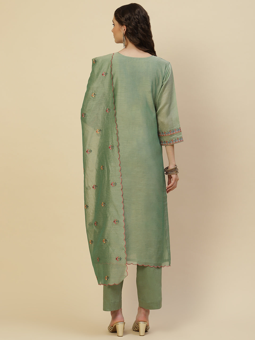 Floral Resham Booti Cotton Kurta With Pants &amp; Dupatta