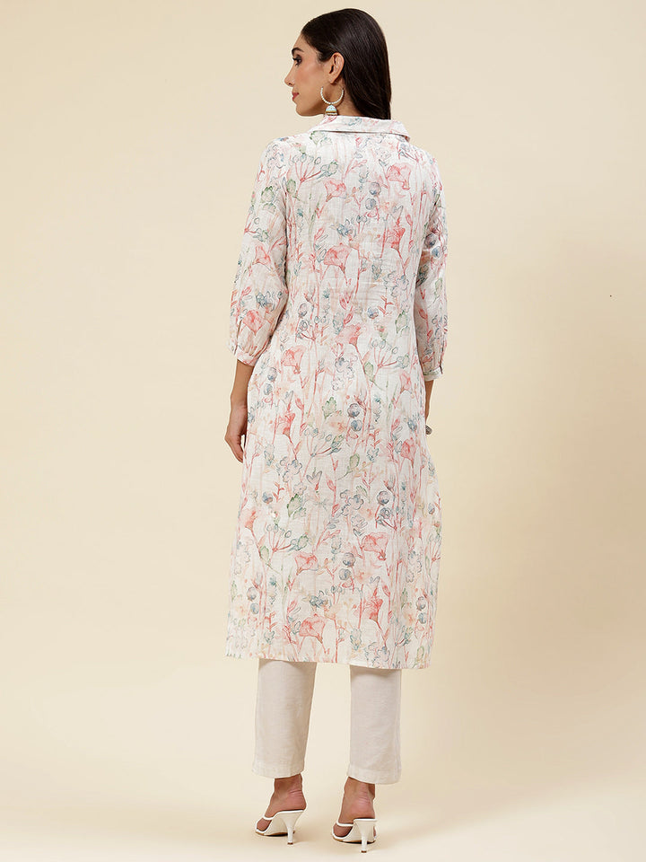 Floral Printed Muslin Kurta