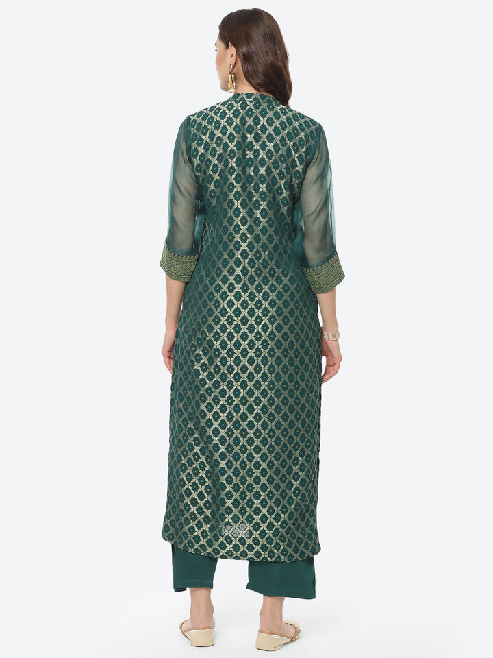 Embroidered Georgette Kurti With Pant