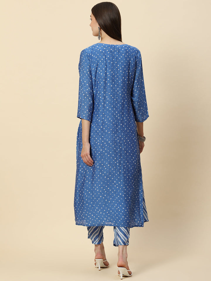 Leheriya Printed Muslin Kurta With Pants &amp; Jacket
