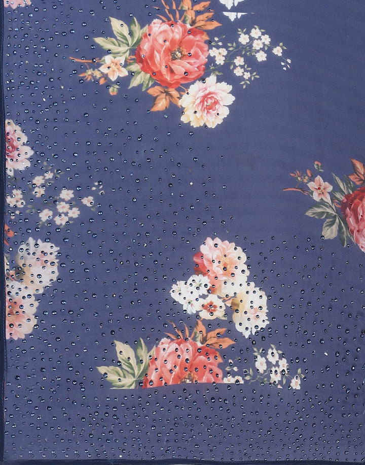 Digital Floral Printed Crepe Saree with Stone Work