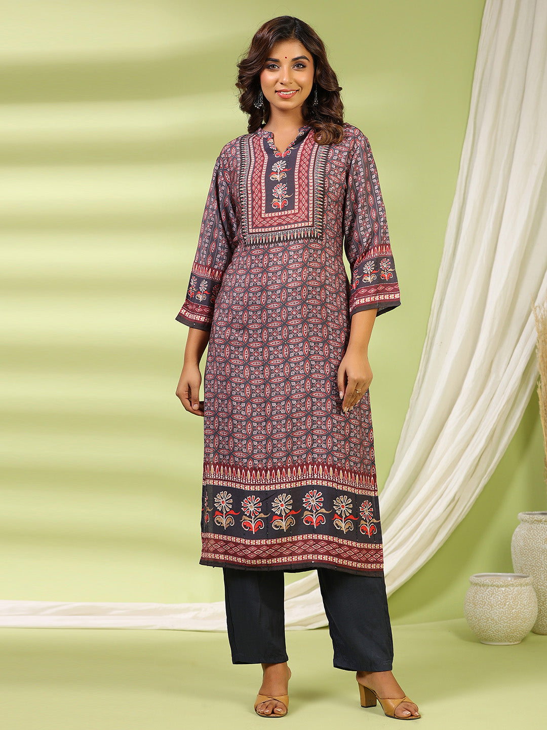 Printed Muslin Kurta With Pants &amp; Dupatta
