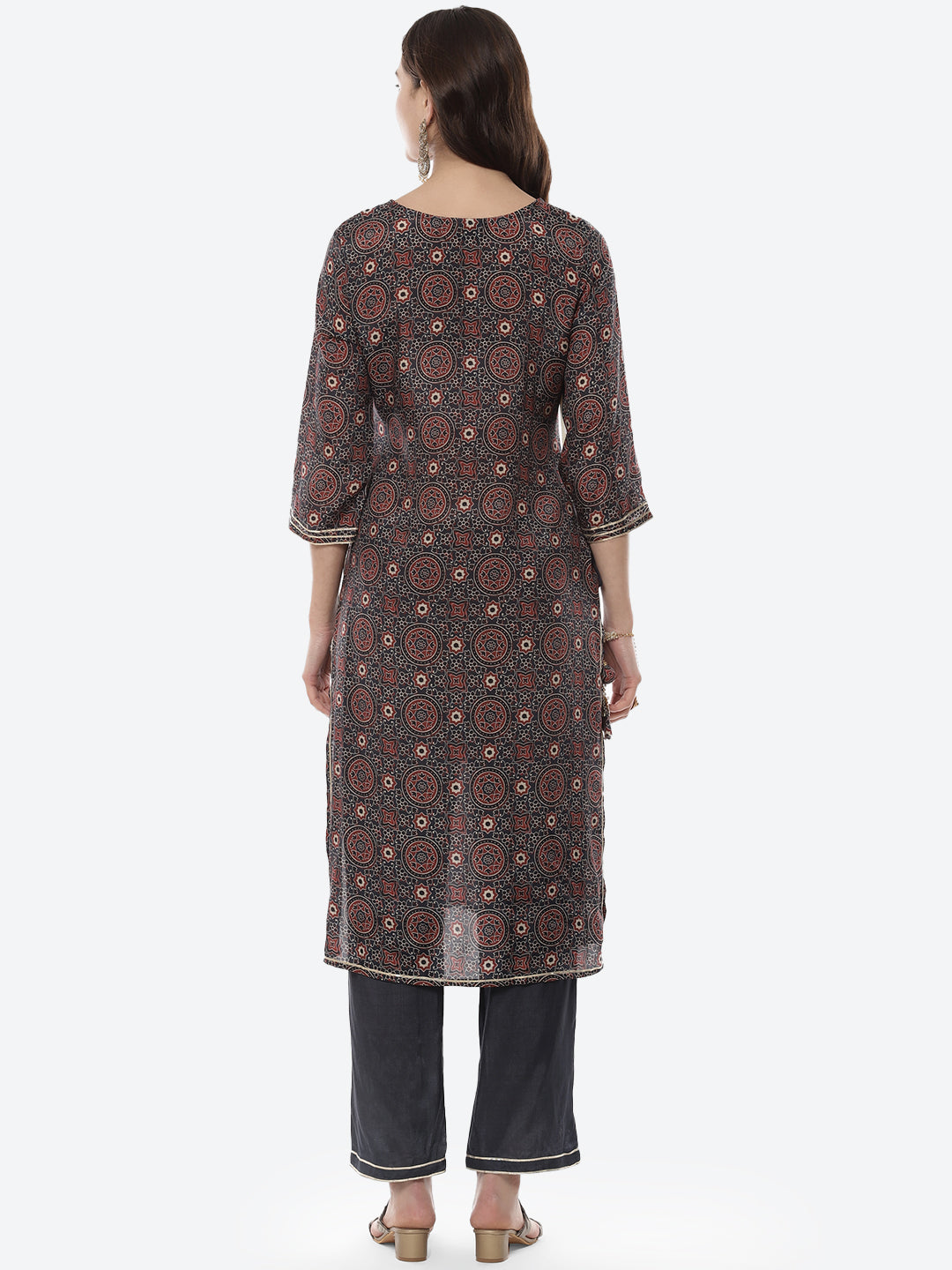 Block Printed Gota Patti Cotton Kurti With Pant