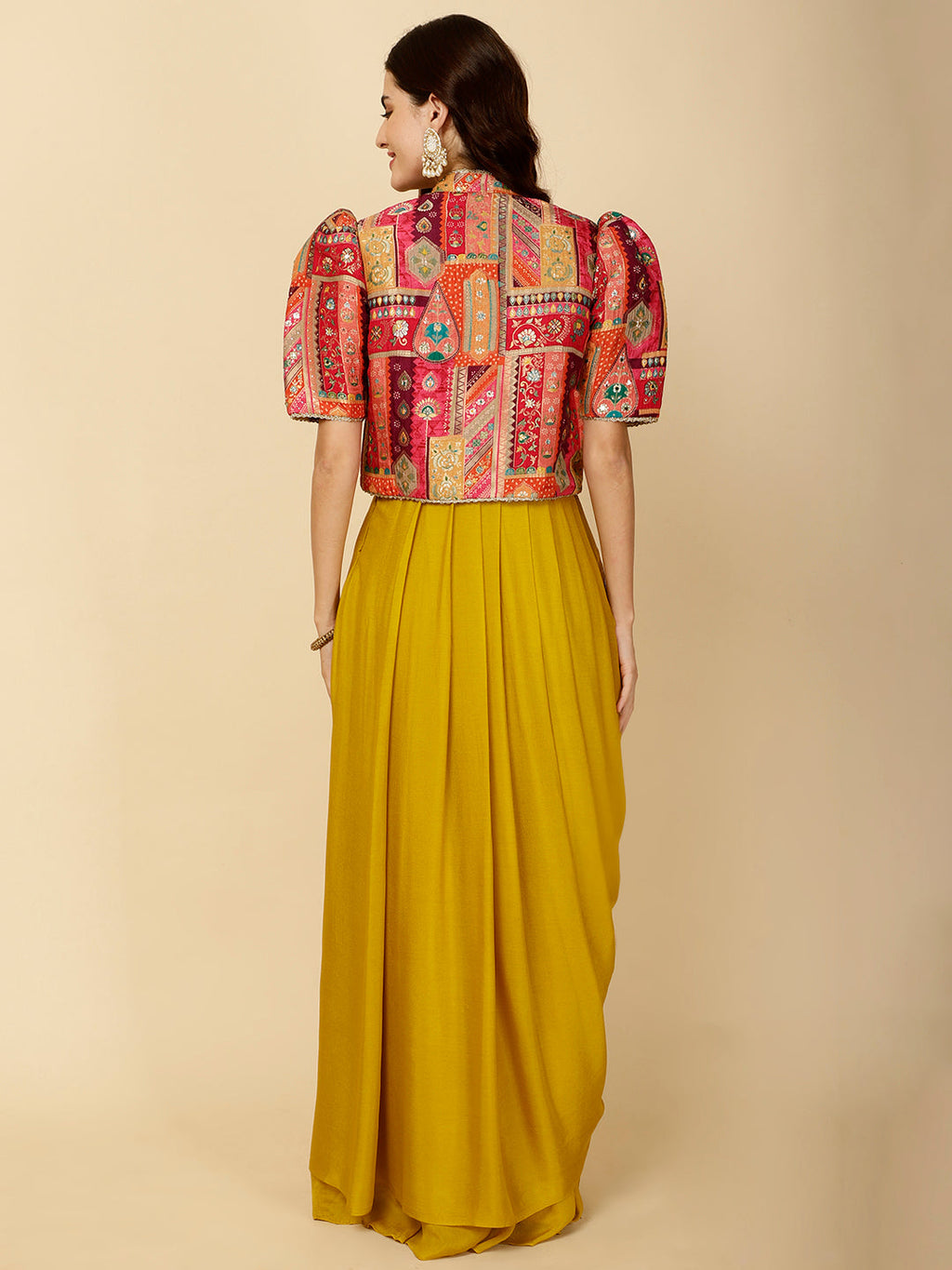 Plain Crepe Gown Dress With Jacket