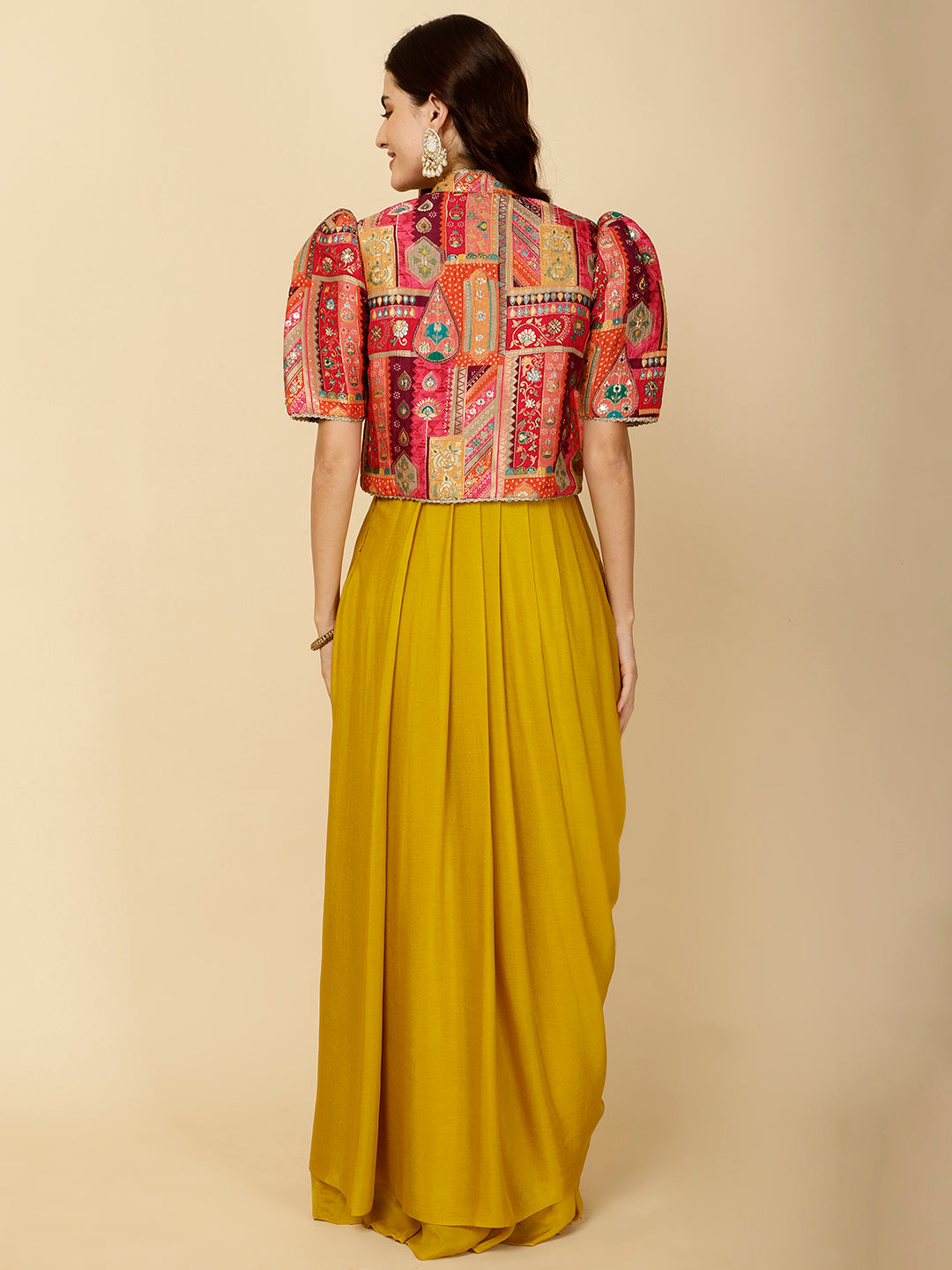 Plain Crepe Gown Dress With Jacket