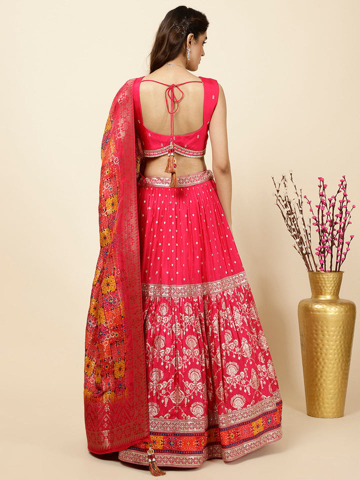 Embroidered Banarsi Choli With Lehenga &amp; Dupatta
