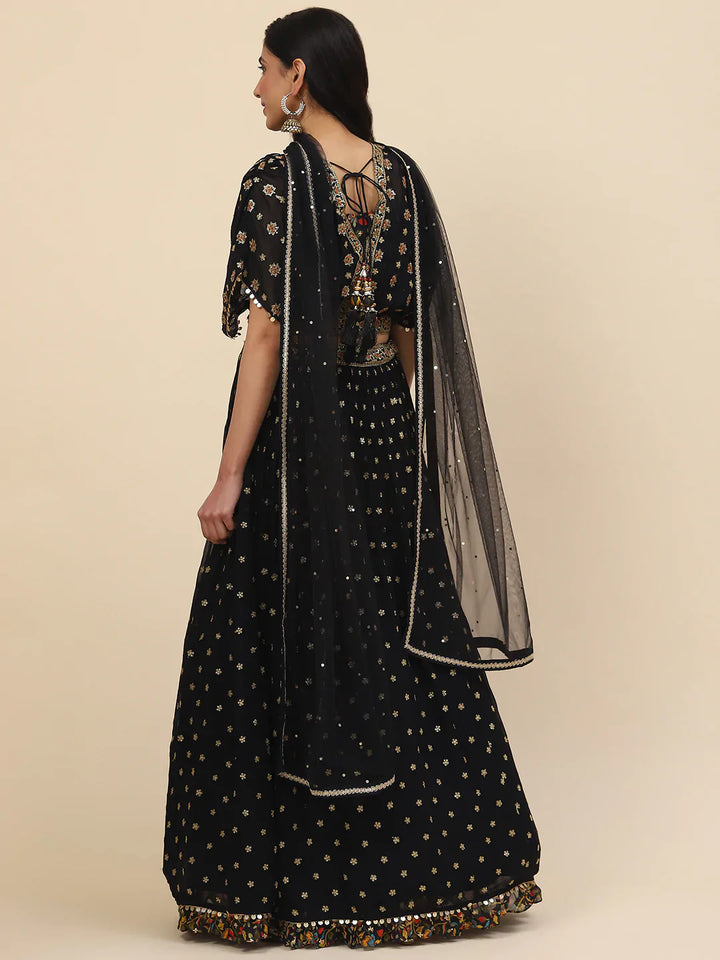 Sequin Embroidered Georgette Choli With Lehenga &amp; Dupatta