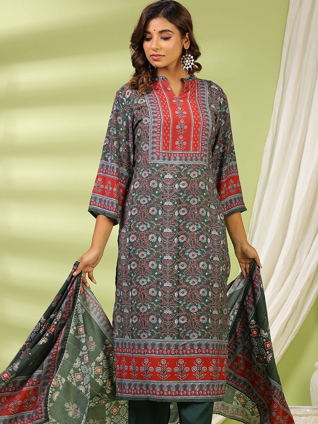 Printed Muslin Kurta With Pants &amp; Dupatta
