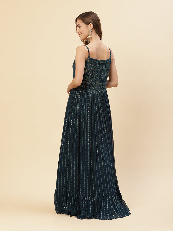 Embroidered Art Georgette Anarkali Kurti With Chudidar And Net Dupatta
