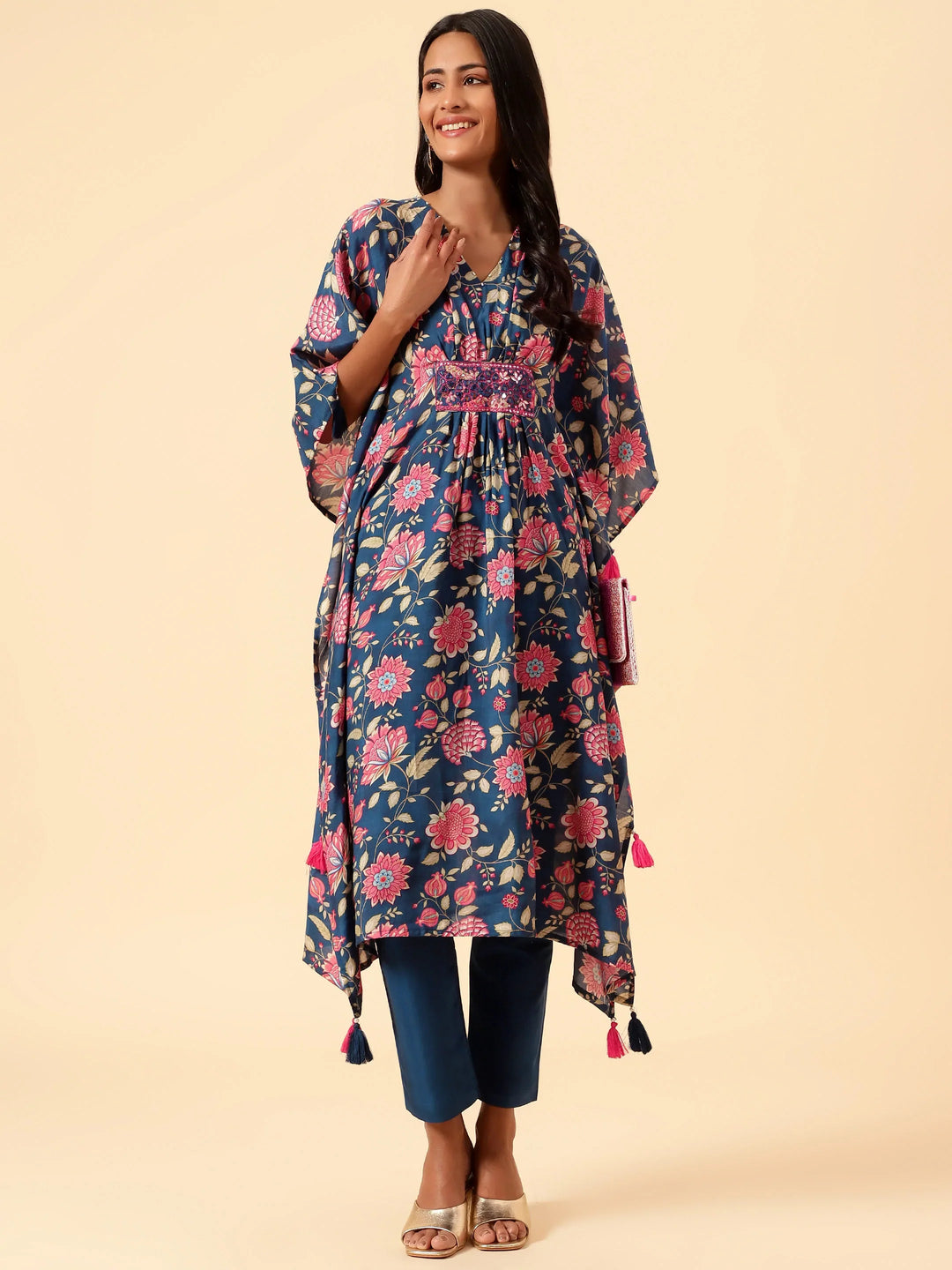 Floral Printed Muslin Kaftan Kurta
