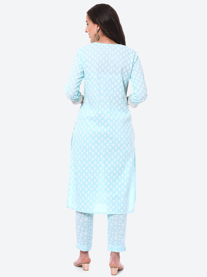 Sequin Work Printed Cotton Kurta With Pant