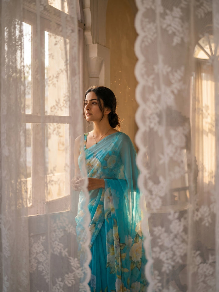 Digital Print Chiffon Saree