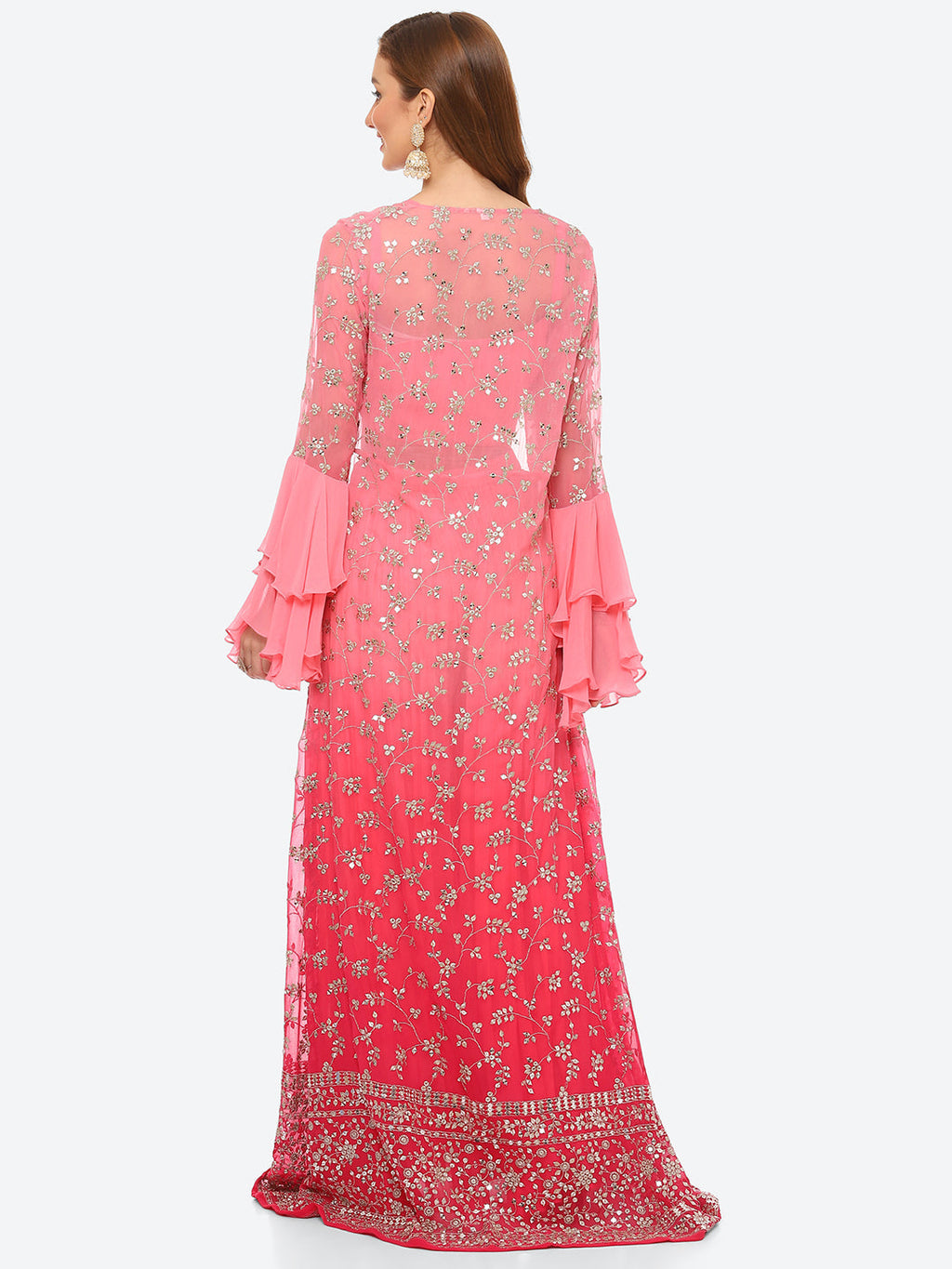 Zari Embroidered Booti Georgette Crop Top With Sharara & Jacket